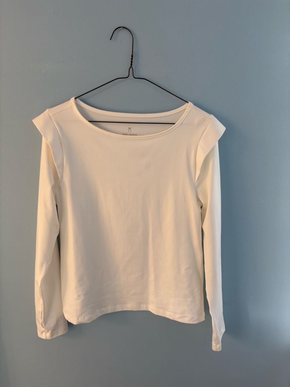 Dudley Stephens Light Cream Sleeve Crewneck Top with Shoulder Detail